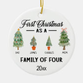 Eerste kerstdag als gezin van vier Waterverven Keramisch Ornament (Voorkant)