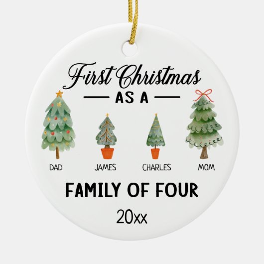 Eerste kerstdag als gezin van vier Waterverven Keramisch Ornament (Voorkant)