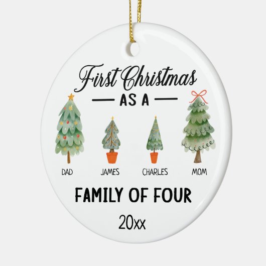 Eerste kerstdag als gezin van vier Waterverven Keramisch Ornament (Links)