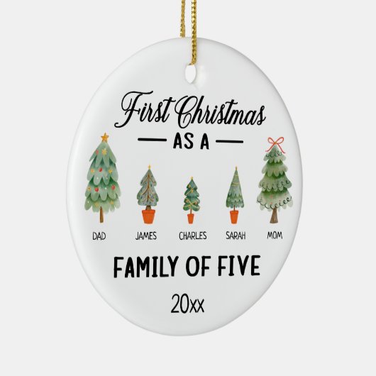 Eerste kerstdag als gezin van vijf Waterverven Keramisch Ornament (Rechts)