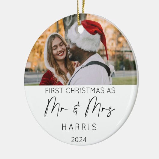 Eerste Kerstdag als Mr & Mrs Keramisch Ornament (Links)