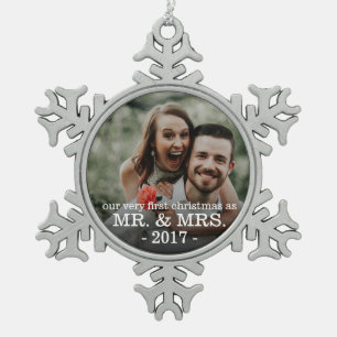 Eerste Kerstdag als Mr & Mrs NEWLY WED Tin Sneeuwvlok Ornament