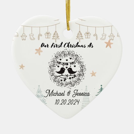 Eerste Kerstdag als Mr & Mrs Ornament Pas getrouwd (Voorkant)