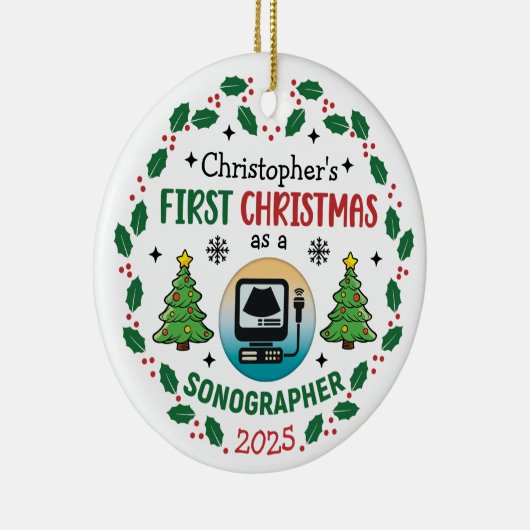 Eerste Kerstdag als Sonograaf Custom Name Keramisch Ornament (Rechts)
