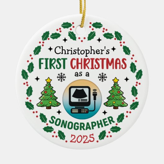 Eerste Kerstdag als Sonograaf Custom Name Keramisch Ornament (Voorkant)