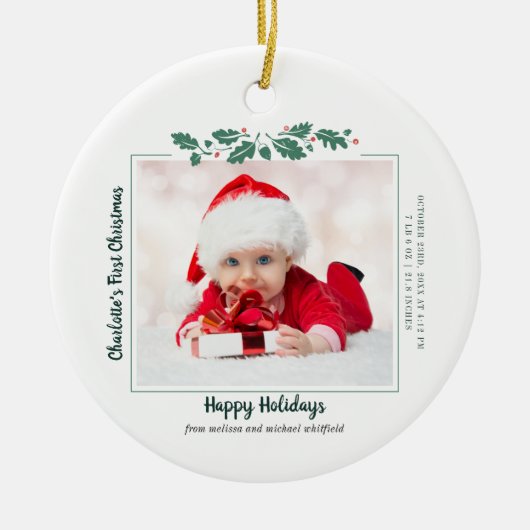 Eerste kerstdag Baby Foto Collage Holiday Keramisch Ornament (Voorkant)