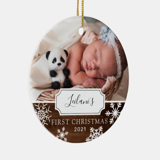 Eerste kerstdag Baby Fotohout Keramisch Ornament (Rechts)