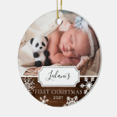 Eerste kerstdag Baby Fotohout Keramisch Ornament (Links)