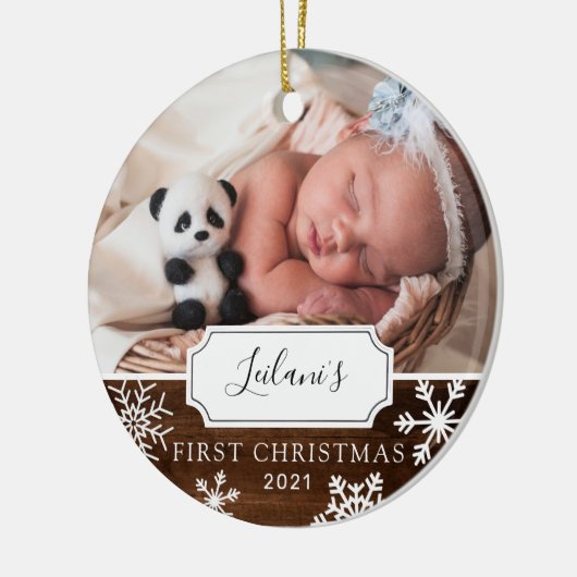 Eerste kerstdag Baby Fotohout Keramisch Ornament (Links)