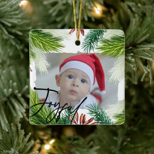 Eerste kerstdag Baby geboorte Stats & foto Keramisch Ornament (Boom)