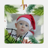 Eerste kerstdag Baby geboorte Stats & foto Keramisch Ornament (Voorkant)
