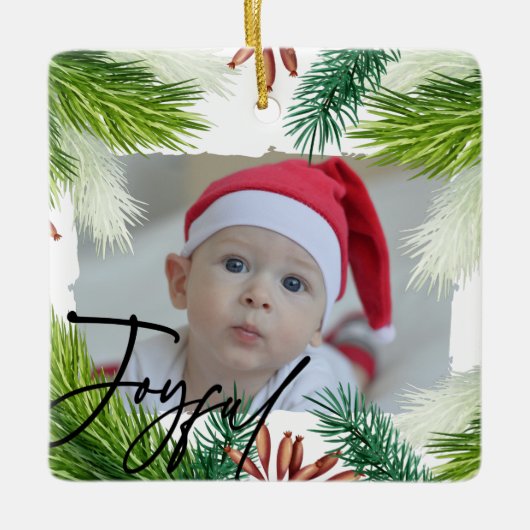 Eerste kerstdag Baby geboorte Stats & foto Keramisch Ornament (Voorkant)