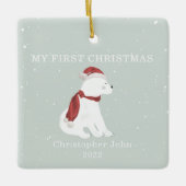 Eerste kerstdag Baby Polar Beer Blue Snow Keramisch Ornament (Voorkant)