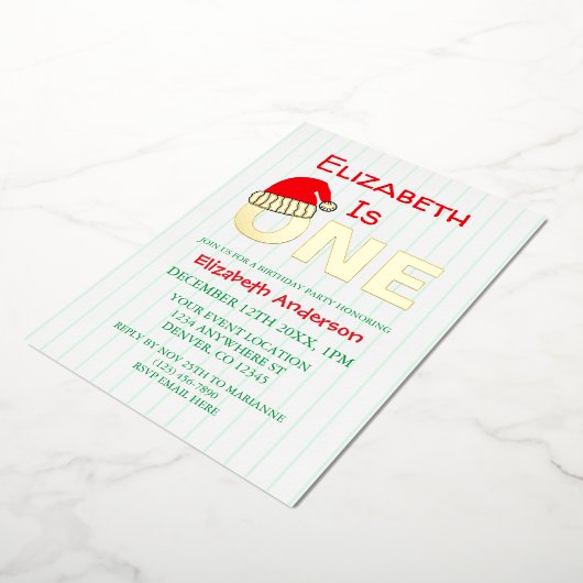 Eerste Kerstdag Folie Uitnodiging (Gedraaid)