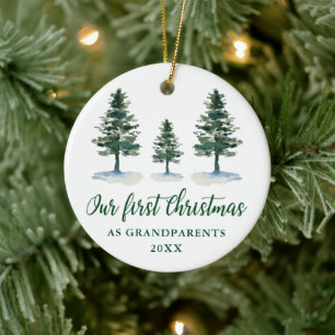 Eerste Kerstdag Grootouders Calligrafie Pines Keramisch Ornament