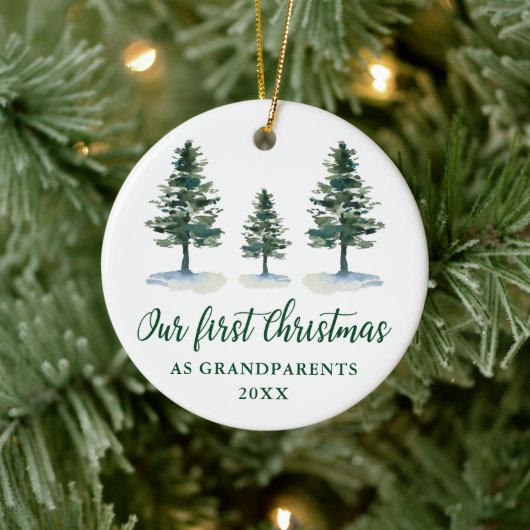 Eerste Kerstdag Grootouders Calligrafie Pines Keramisch Ornament (Boom)