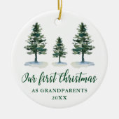 Eerste Kerstdag Grootouders Calligrafie Pines Keramisch Ornament (Voorkant)