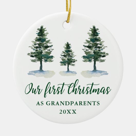 Eerste Kerstdag Grootouders Calligrafie Pines Keramisch Ornament (Voorkant)