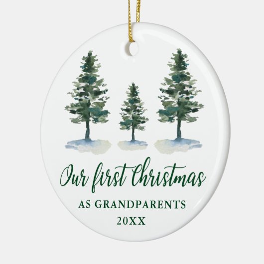 Eerste Kerstdag Grootouders Calligrafie Pines Keramisch Ornament (Links)