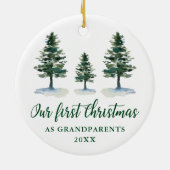 Eerste Kerstdag Grootouders Calligrafie Pines Keramisch Ornament (Achterkant)