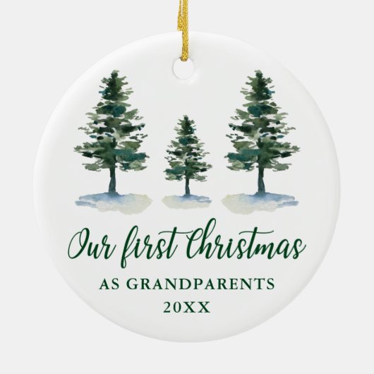 Eerste Kerstdag Grootouders Calligrafie Pines Keramisch Ornament (Achterkant)