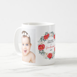 Eerste kerstdag Grootouders Floral Foto Holiday Koffiemok