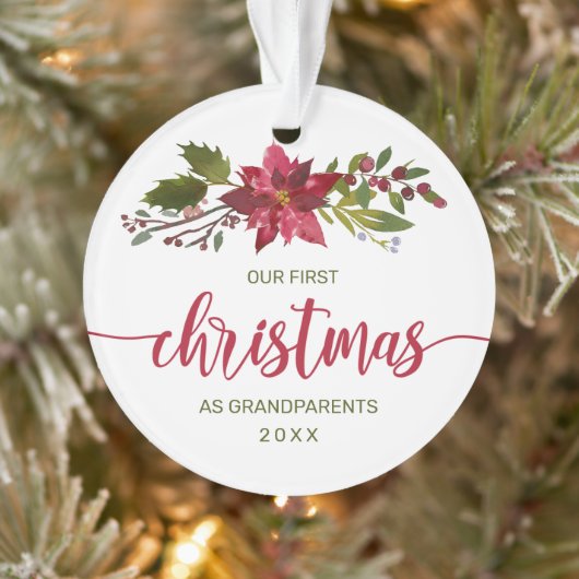 Eerste Kerstdag Grootouders Foto Waterverf Floral Ornament (Boom)