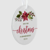 Eerste Kerstdag Grootouders Foto Waterverf Floral Ornament (voorkant)