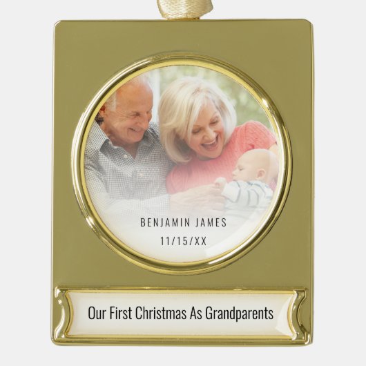 Eerste kerstdag Grootouders Fotonaam jaar Verguld Banner Ornament (Voorkant)