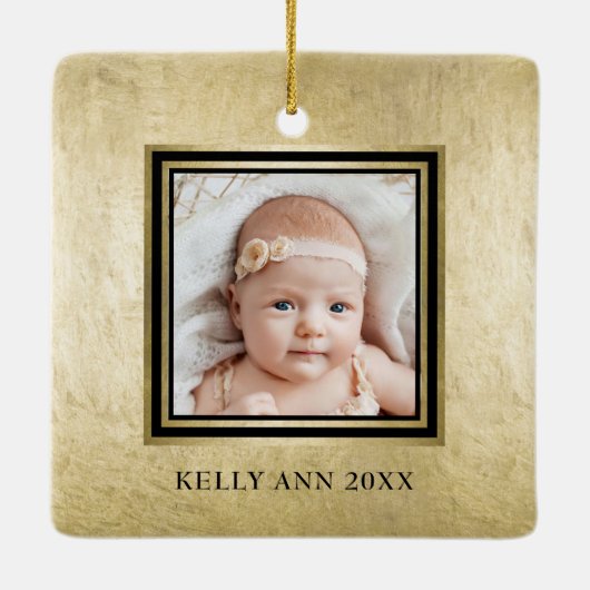 Eerste Kerstdag Grootouders Gold Black Foto Keramisch Ornament (Achterkant)