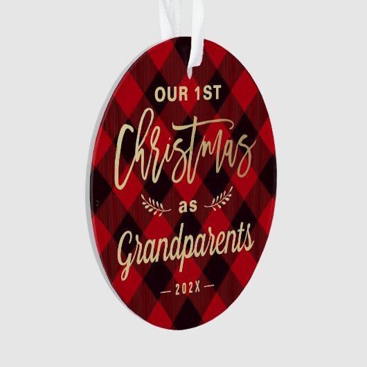 Eerste Kerstdag Grootouders Gold Red Pset Foto Ornament (voorkant)
