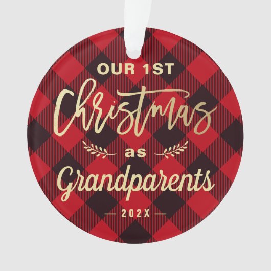 Eerste Kerstdag Grootouders Gold Red Pset Foto Ornament (voorkant)