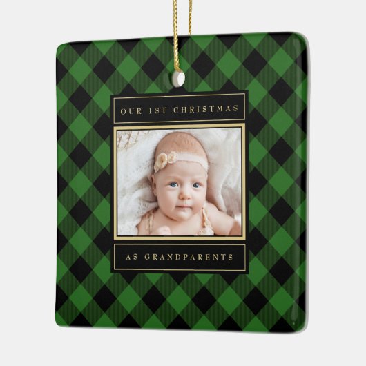 Eerste Kerstdag Grootouders Green Gold Pset Foto Keramisch Ornament (Links)