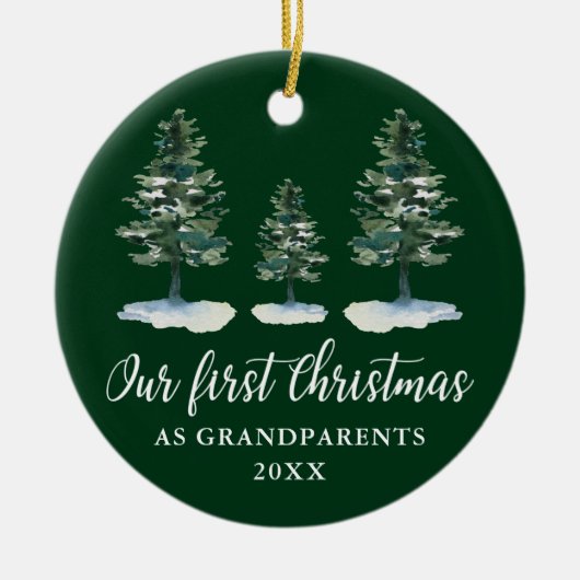 Eerste kerstdag Grootouders Green Pines Keramisch Ornament (Voorkant)