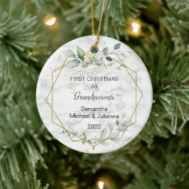 Eerste kerstdag Grootouders Greenery Gold Foto Keramisch Ornament
