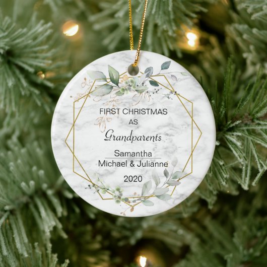 Eerste kerstdag Grootouders Greenery Gold Foto Keramisch Ornament (Boom)
