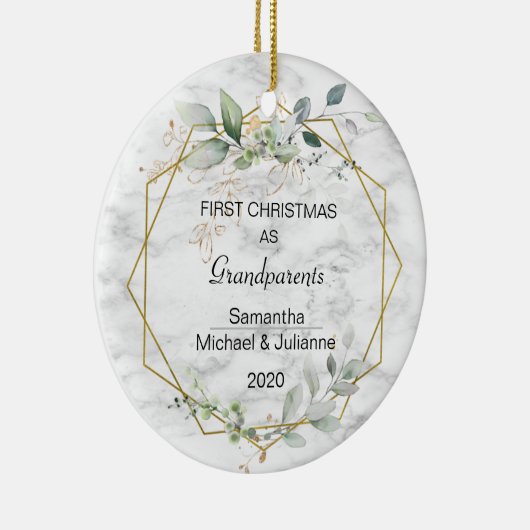 Eerste kerstdag Grootouders Greenery Gold Foto Keramisch Ornament (Rechts)