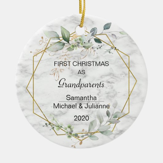 Eerste kerstdag Grootouders Greenery Gold Foto Keramisch Ornament (Voorkant)