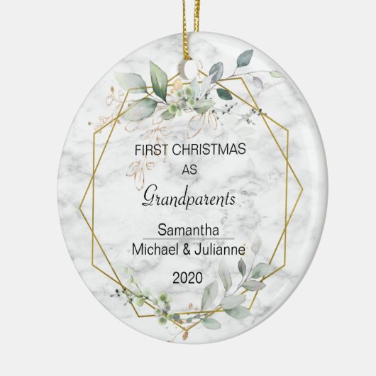 Eerste kerstdag Grootouders Greenery Gold Foto Keramisch Ornament (Links)