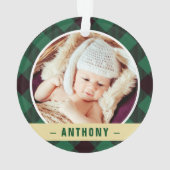 Eerste Kerstdag Grootouders Groen Tartan Foto Ornament (achterkant)