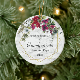 Eerste Kerstdag Grootouders Poinsettia Pine Foto Keramisch Ornament