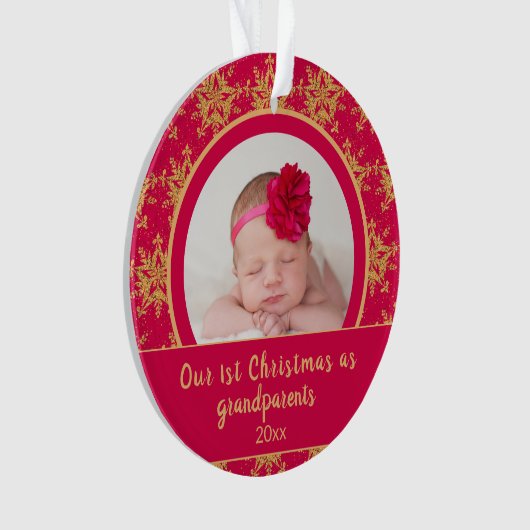 Eerste Kerstdag Grootouders Roze Gold Foto Ornament (voorkant)
