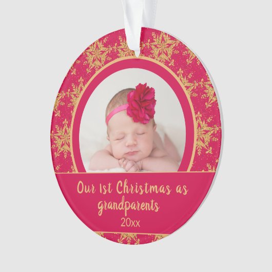 Eerste Kerstdag Grootouders Roze Gold Foto Ornament (voorkant)