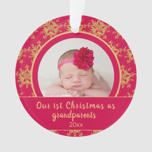 Eerste Kerstdag Grootouders Roze Gold Foto Ornament (voorkant)
