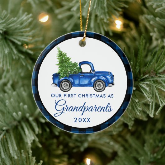 Eerste Kerstdag Grootouders Truck Blue Pset Keramisch Ornament (Boom)