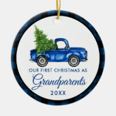Eerste Kerstdag Grootouders Truck Blue Pset Keramisch Ornament (Voorkant)
