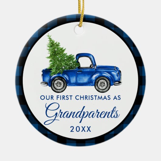 Eerste Kerstdag Grootouders Truck Blue Pset Keramisch Ornament (Voorkant)