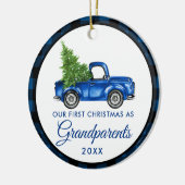 Eerste Kerstdag Grootouders Truck Blue Pset Keramisch Ornament (Links)