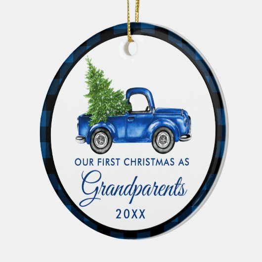 Eerste Kerstdag Grootouders Truck Blue Pset Keramisch Ornament (Links)