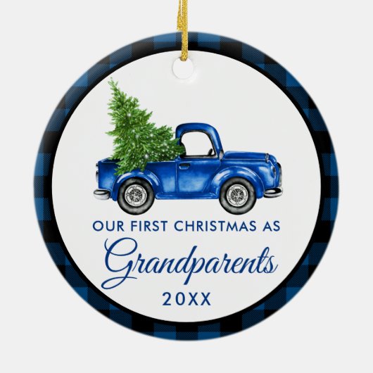 Eerste Kerstdag Grootouders Truck Blue Pset Keramisch Ornament (Achterkant)